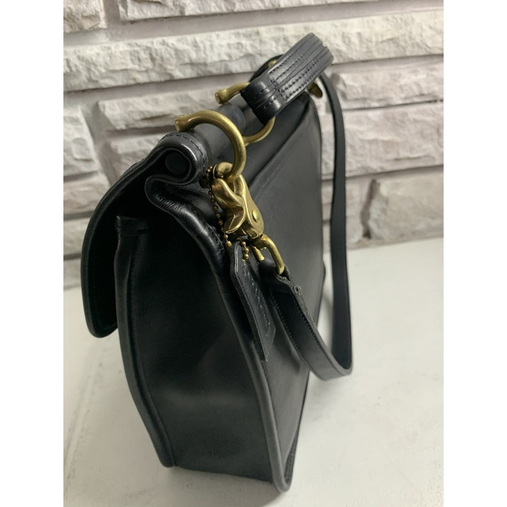 Coach Willis Bag 9927 Vintage Black Leather Crossbody Dowel Top Handle Purse - Picture 12 of 15